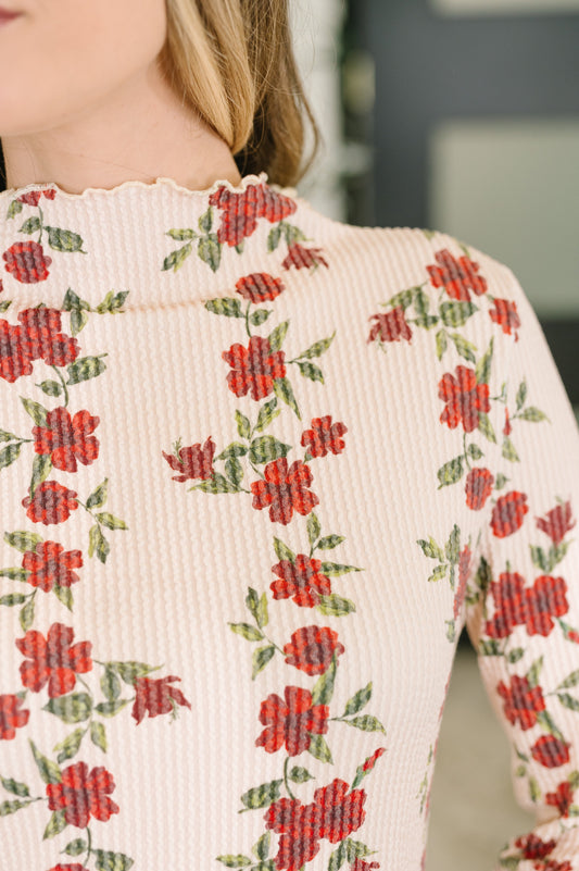 Under My Impression High Neck Floral Top in ribbed knit – alternate view 2