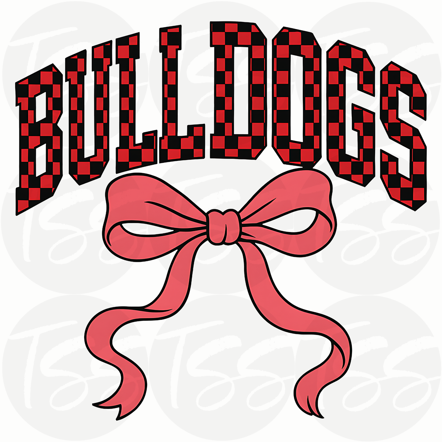 Checkered Bulldogs with Bow Custom Full Color Ready For Press DTF Print Transfer, Direct To Film