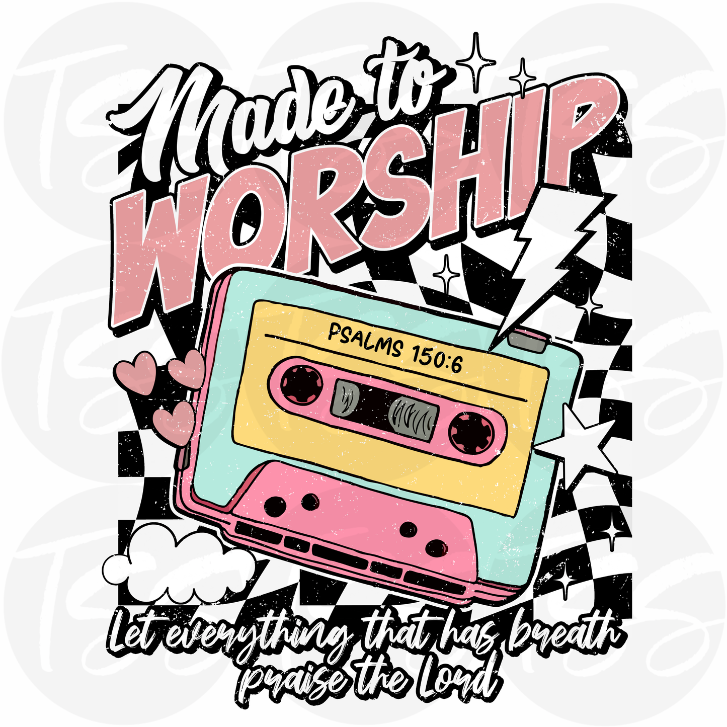 Made To Worship Hot Peel Custom Full Color Ready For Press DTF Print Transfer, Direct To Film