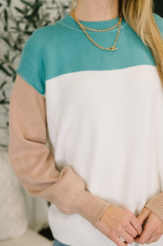 Walk in Central Park Ribbed Knit Color Block Pullover – alternate view 2