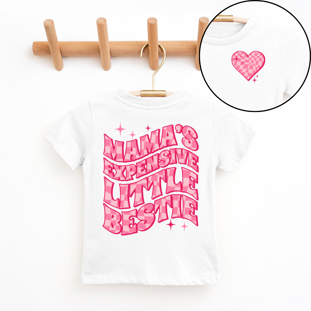 Mama's Expensive Little Bestie Youth & Toddler Graphic Tee Youth Graphic Tee Tea Shirt Shoppe 2T White