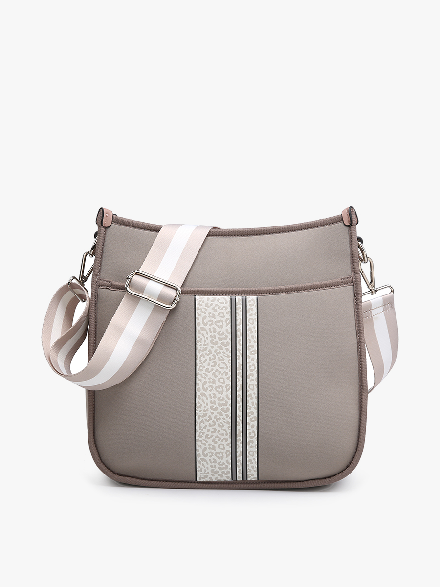 Jolee Printed/Striped Neoprene Crossbody Purse JNC RT (Jen & Co. Outlet) Cheetah-Taupe