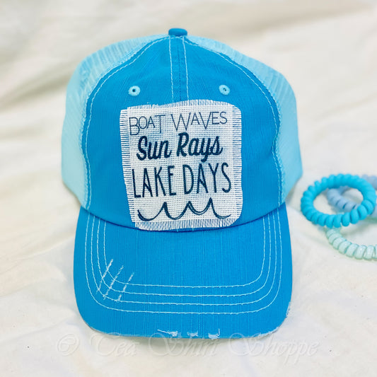 Boat Waves Sun Rays Lake Days Raggy Patchy Hat Hat Tea Shirt Shoppe