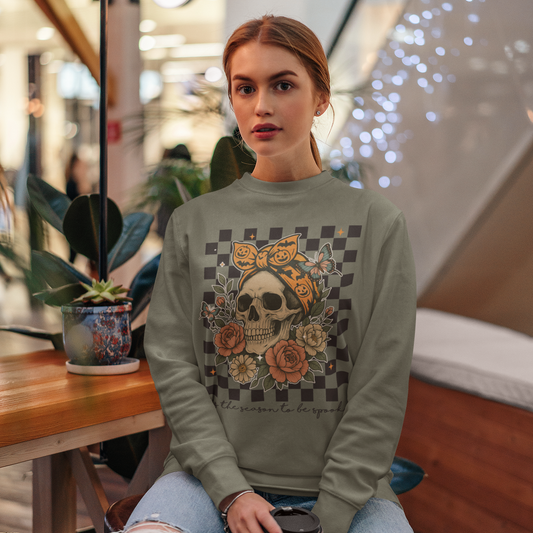'Tis the Season to Be Spooky Graphic Sweatshirt Graphic Sweatshirt Tea Shirt Shoppe S Military Green
