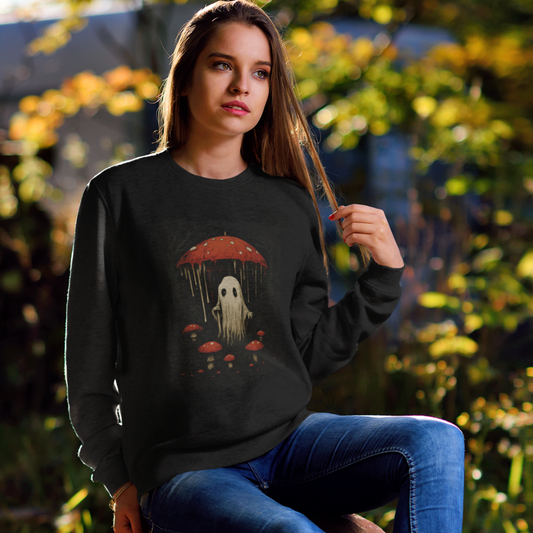 Haunted Shroom Graphic Sweatshirt Graphic Sweatshirt Tea Shirt Shoppe S Black