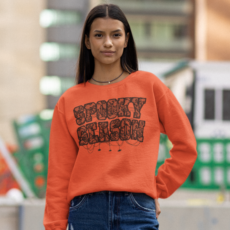 Spooky Season Graphic Sweatshirt Graphic Sweatshirt Tea Shirt Shoppe S Orange