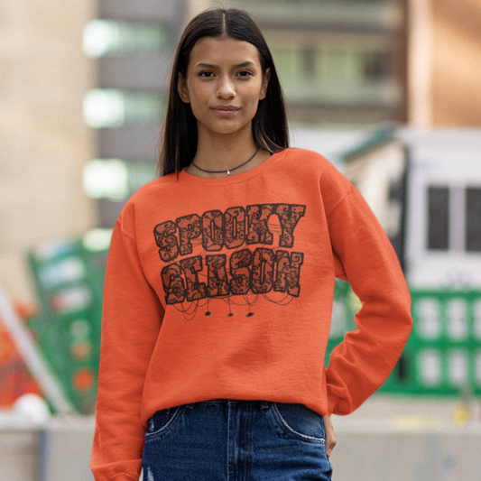 Spooky Season Graphic Sweatshirt Graphic Sweatshirt Tea Shirt Shoppe S Orange