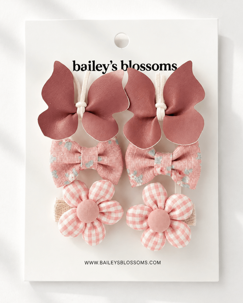 6-Piece Hair Clip Set - Petal Pink in floral