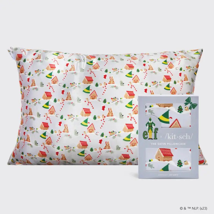 Elf X Kitsch Satin Pillowcase- Periwinkle Christmas