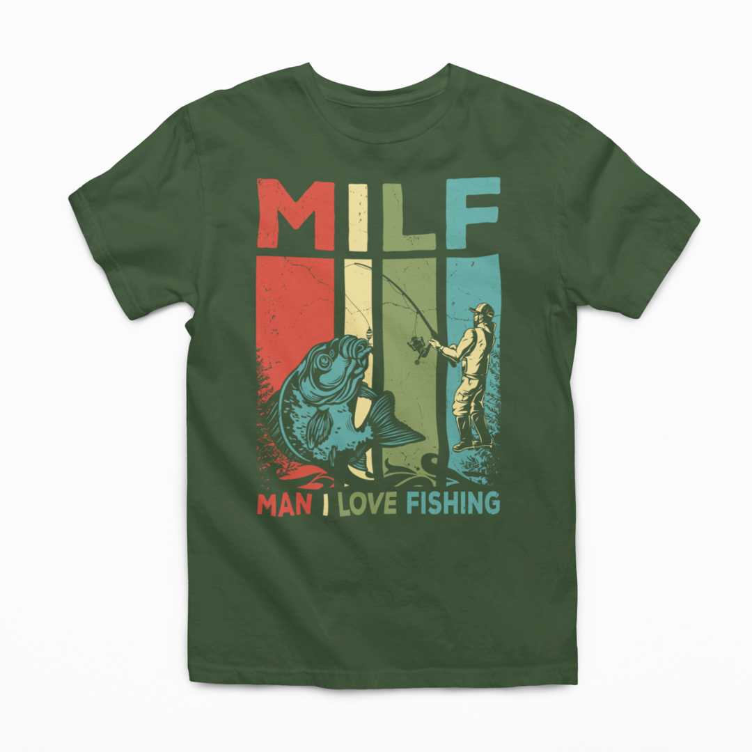 Man I Love Fishing Graphic Tee Mens T-shirt Tea Shirt Shoppe S Military Green