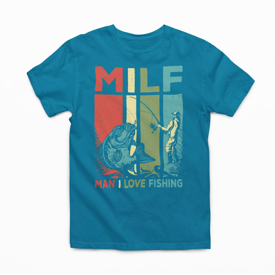 Man I Love Fishing Graphic Tee Mens T-shirt Tea Shirt Shoppe S Marine