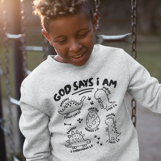 God Says I Am Youth & Toddler Sweatshirt Youth Graphic Sweatshirt Tea Shirt Shoppe 2T Heather