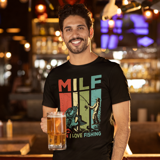 Man I Love Fishing Graphic Tee Mens T-shirt Tea Shirt Shoppe S Black