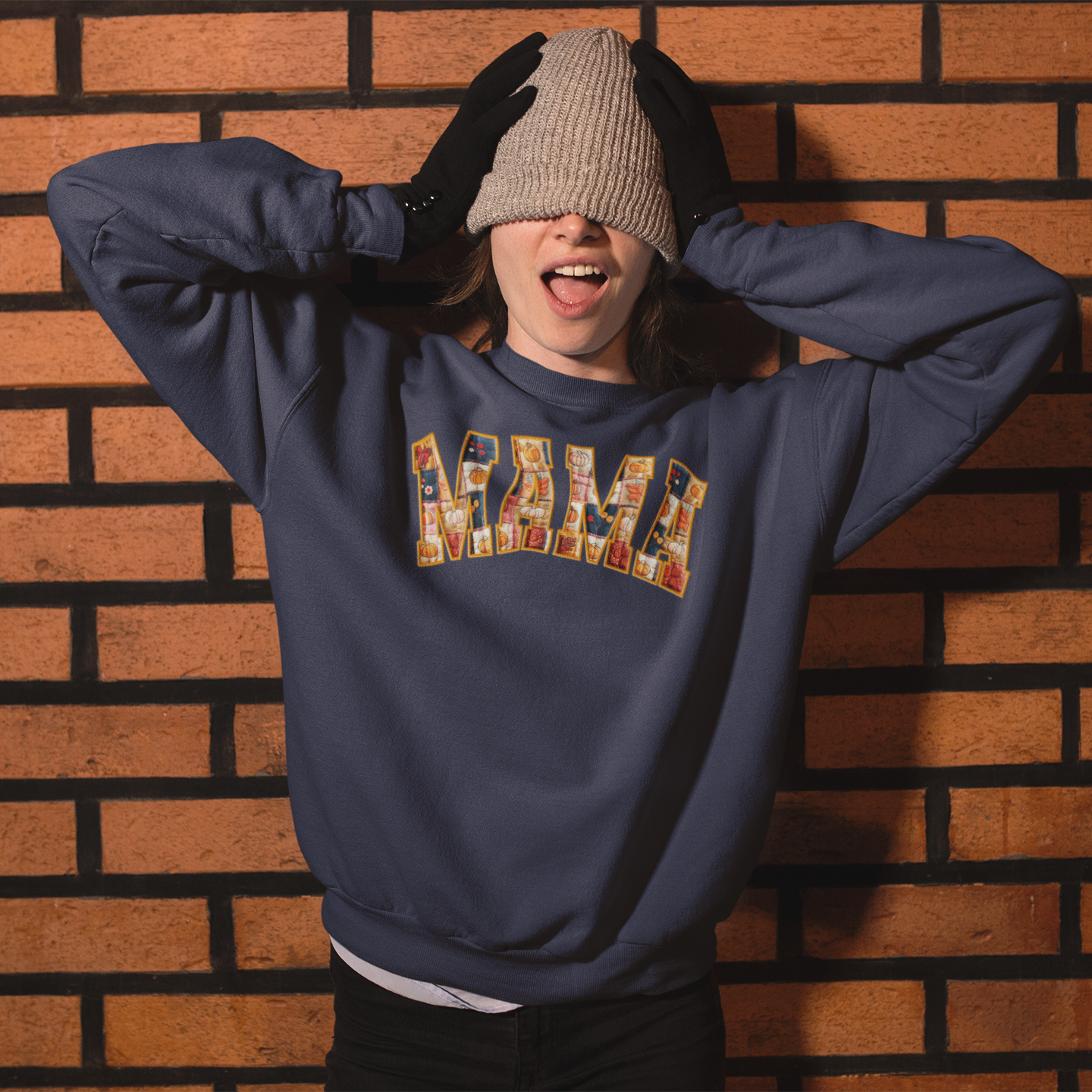 MAMA Mosaic Graphic Sweatshirt Graphic Sweatshirt Tea Shirt Shoppe S Navy