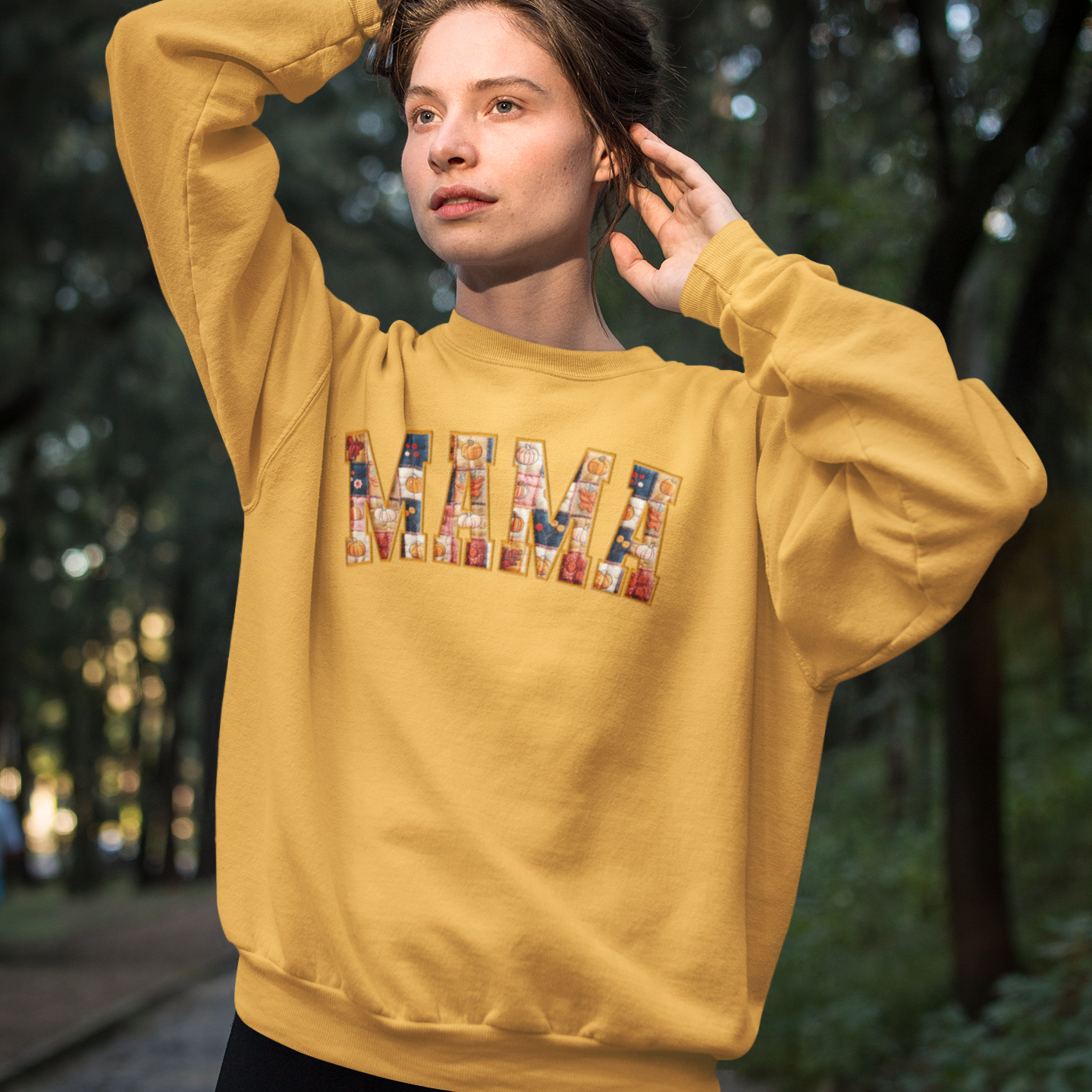 MAMA Mosaic Graphic Sweatshirt Graphic Sweatshirt Tea Shirt Shoppe S Gold