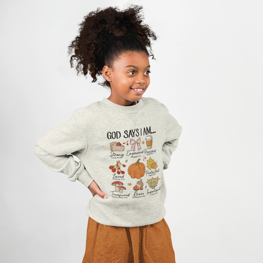 God Says - Fall Edition Youth & Toddler Sweatshirt Youth Graphic Sweatshirt Tea Shirt Shoppe 2T Natural Heather
