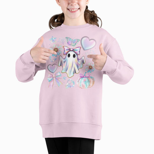 Boo-tiful Ghostie Youth & Toddler Sweatshirt Youth Graphic Sweatshirt Tea Shirt Shoppe 2T Pink