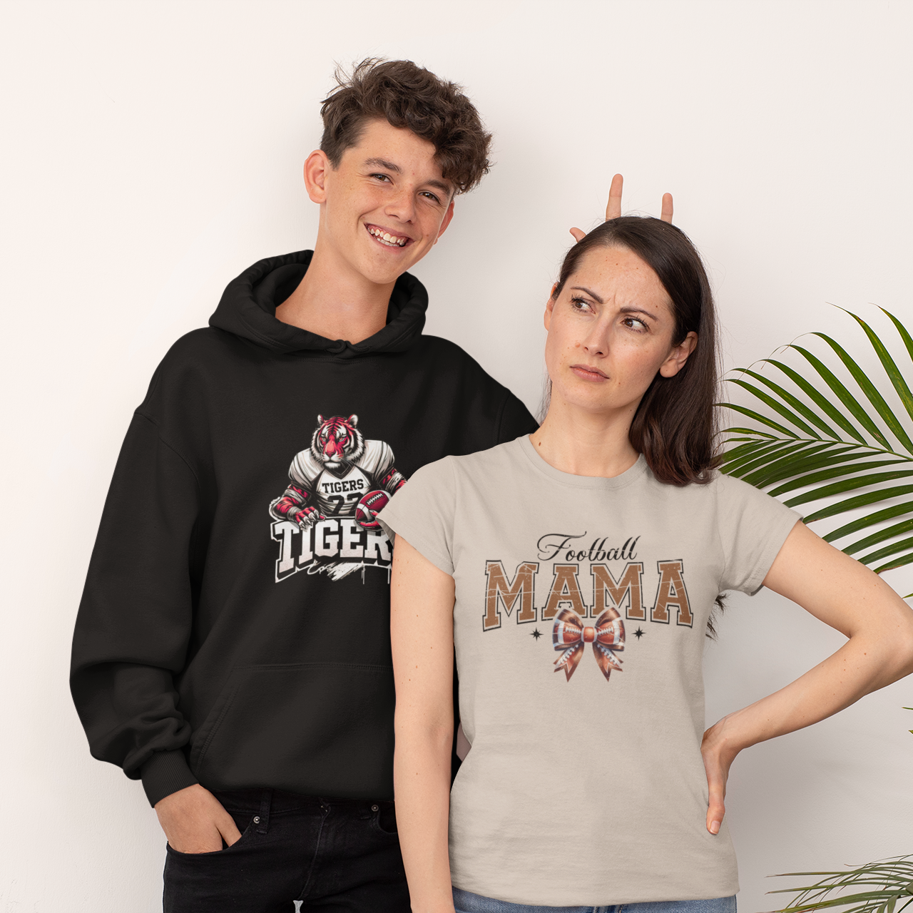 Football Mama Bow Graphic Tee T-shirt Tea Shirt Shoppe S Tan
