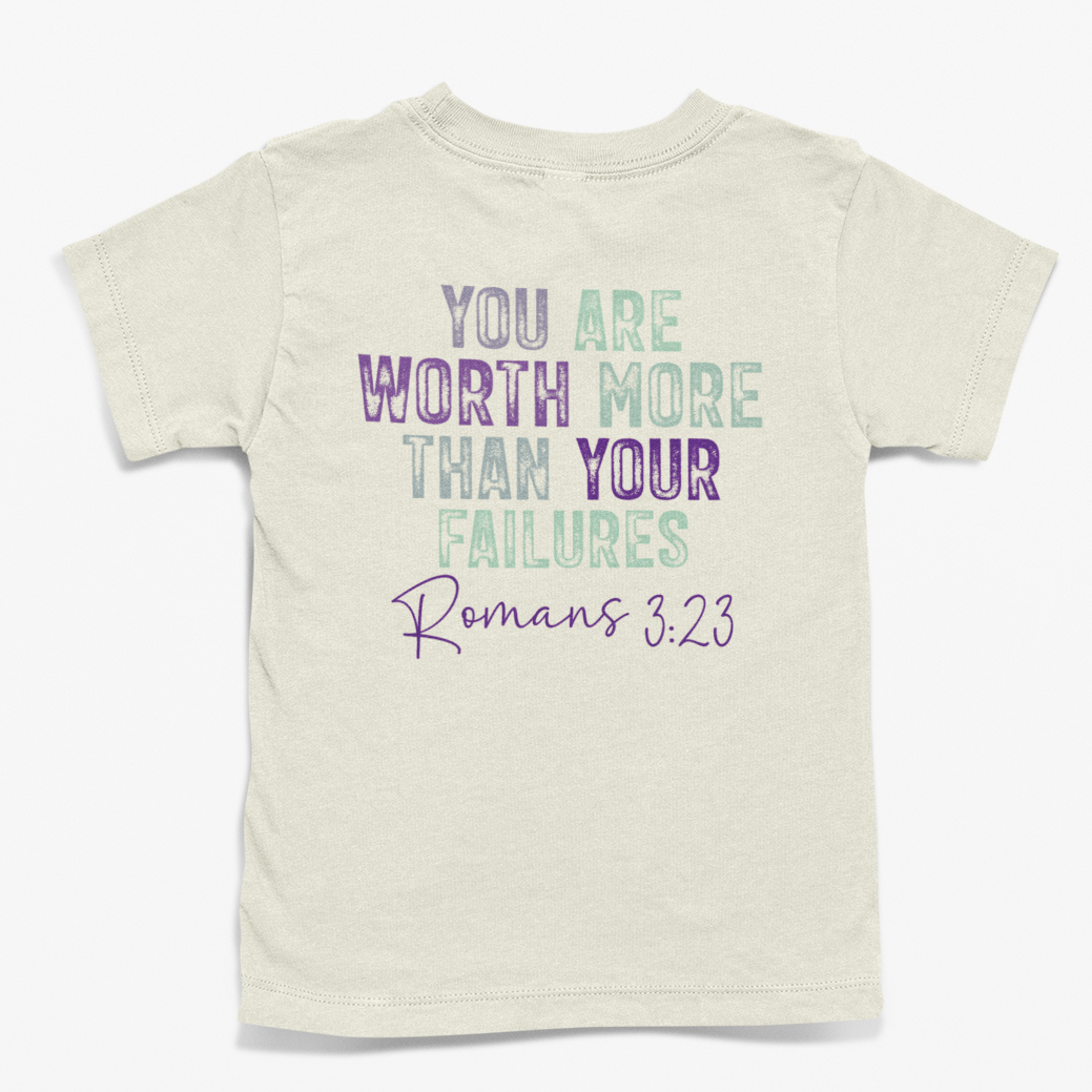 Romoan 3:23 - Worth More Youth & Toddler Graphic Tee Youth Graphic Tee Tea Shirt Shoppe