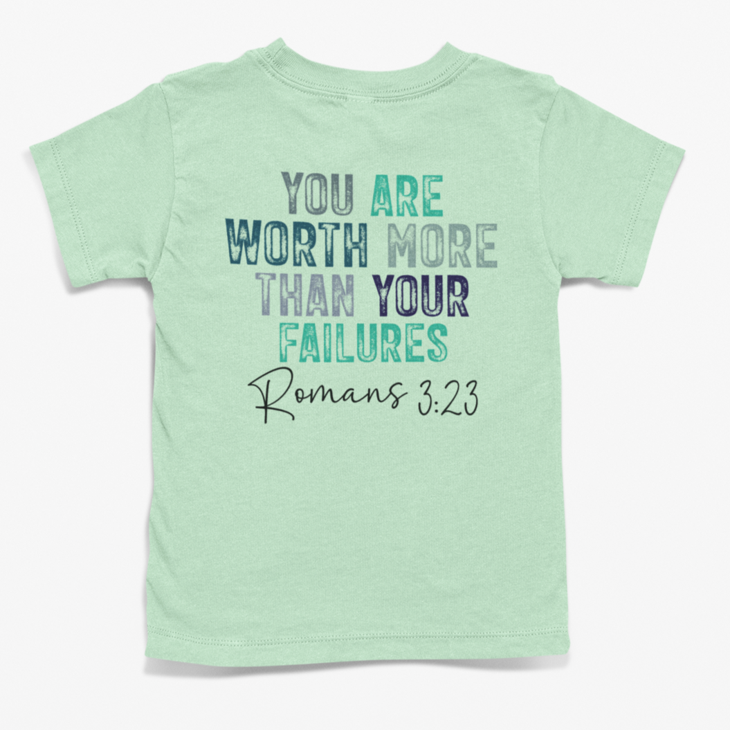 Romoan 3:23 - Worth More Youth & Toddler Graphic Tee Youth Graphic Tee Tea Shirt Shoppe