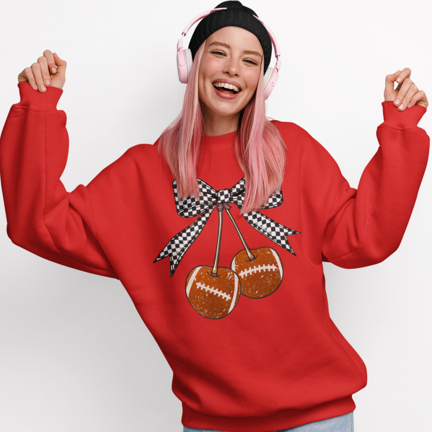 Football's, Cherries, And Bows. Oh My Graphic Sweatshirt Graphic Sweatshirt Tea Shirt Shoppe