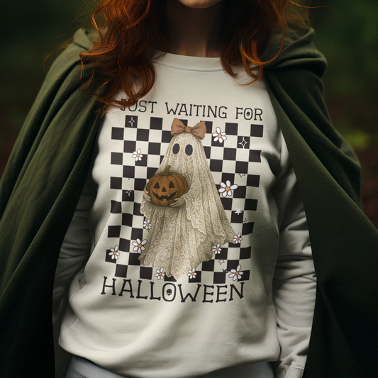 Just Waiting for Halloween Graphic Sweatshirt Graphic Sweatshirt Tea Shirt Shoppe