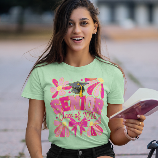 Floral Senior '26 Graphic Tee T-shirt Tea Shirt Shoppe S Mint Green