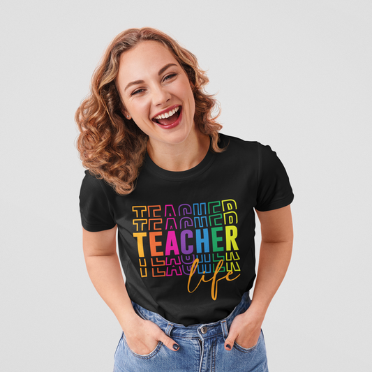 Teacher Life Rainbow Graphic Tee T-shirt Tea Shirt Shoppe S Black