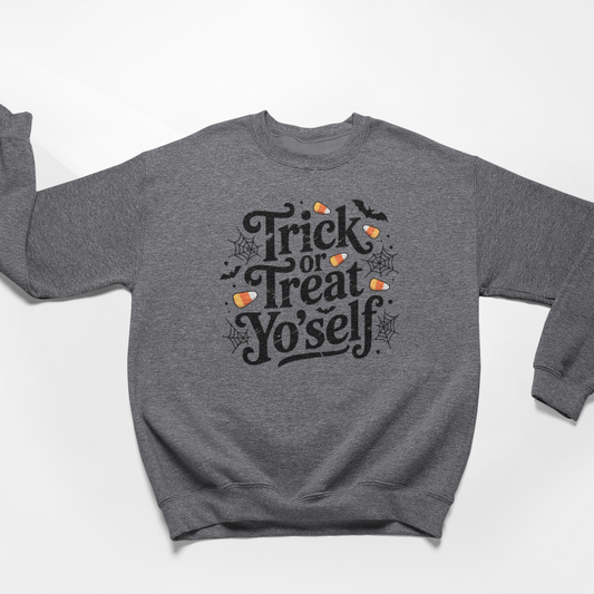Treat or Treat Yo'Self Youth & Toddler Sweatshirt Youth Graphic Sweatshirt Tea Shirt Shoppe 2T Granite