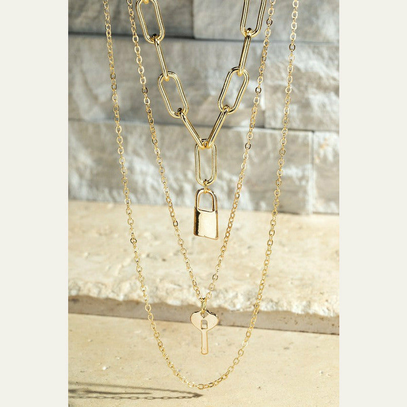 Key and Padlock Layered Necklace Necklaces Urbanista