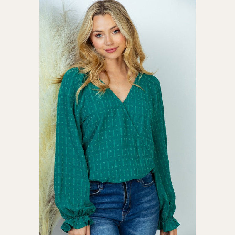 Green Long Sleeve Solid Knit Bodysuit clearance White Birch
