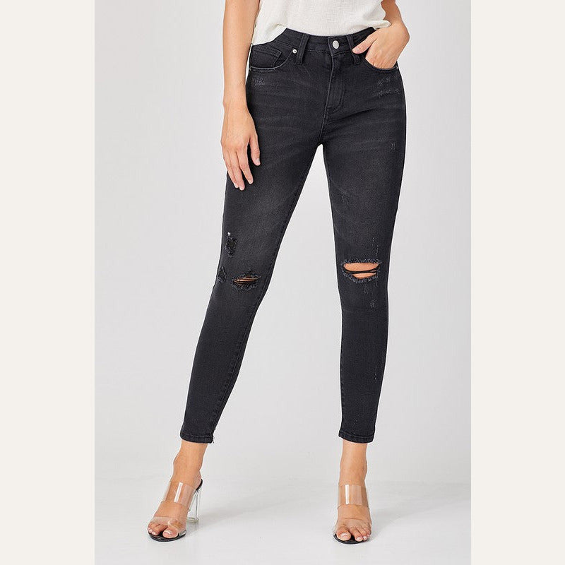 Risen Black Relaxed Skinny Distressed Jeans Jeans Risen