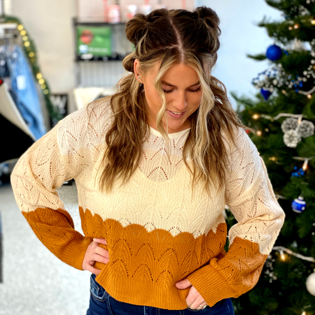 Knitted Color Block Sweater Sweater DOUBLEJU