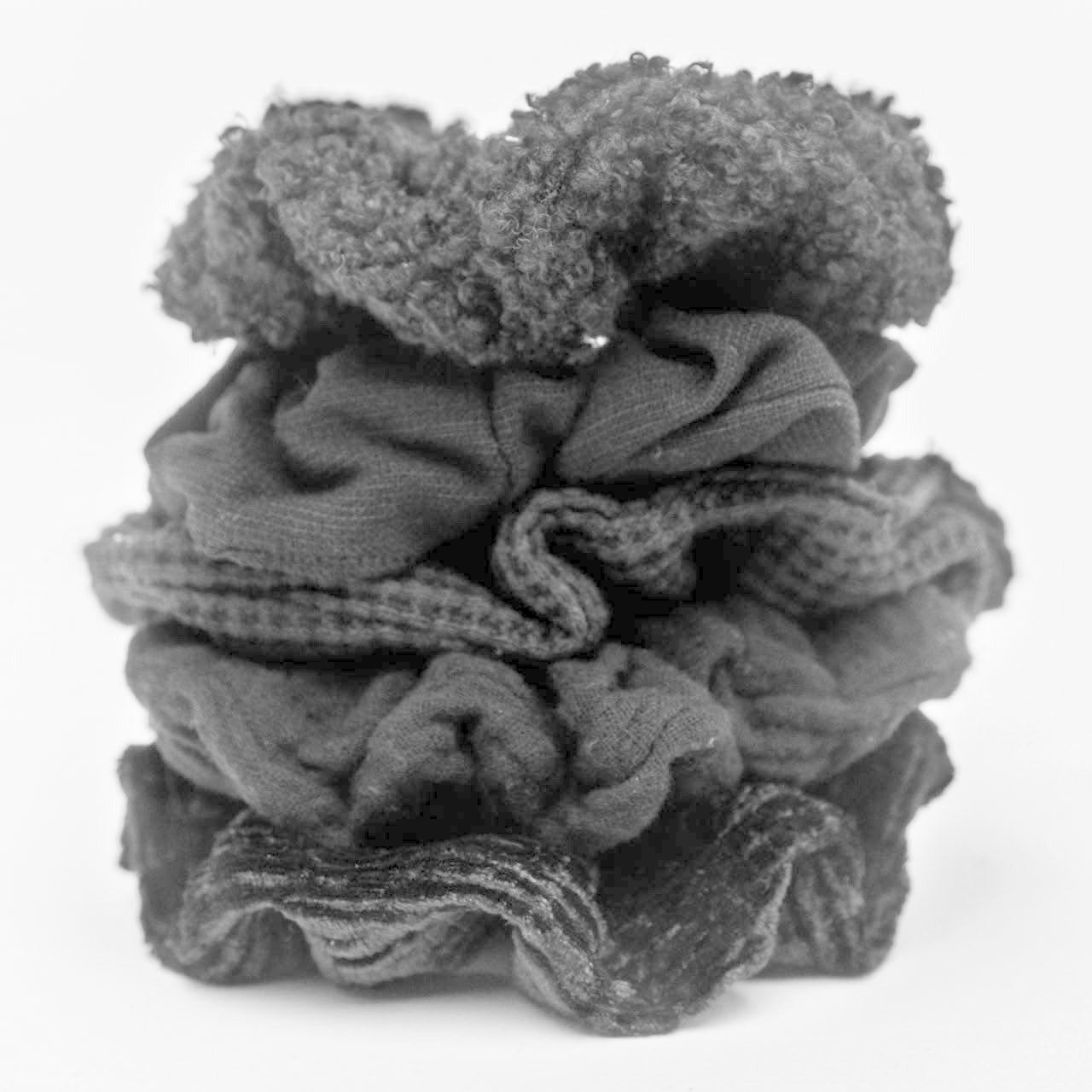 Assorted Textured Scrunchies 5pc - Black KITSCH