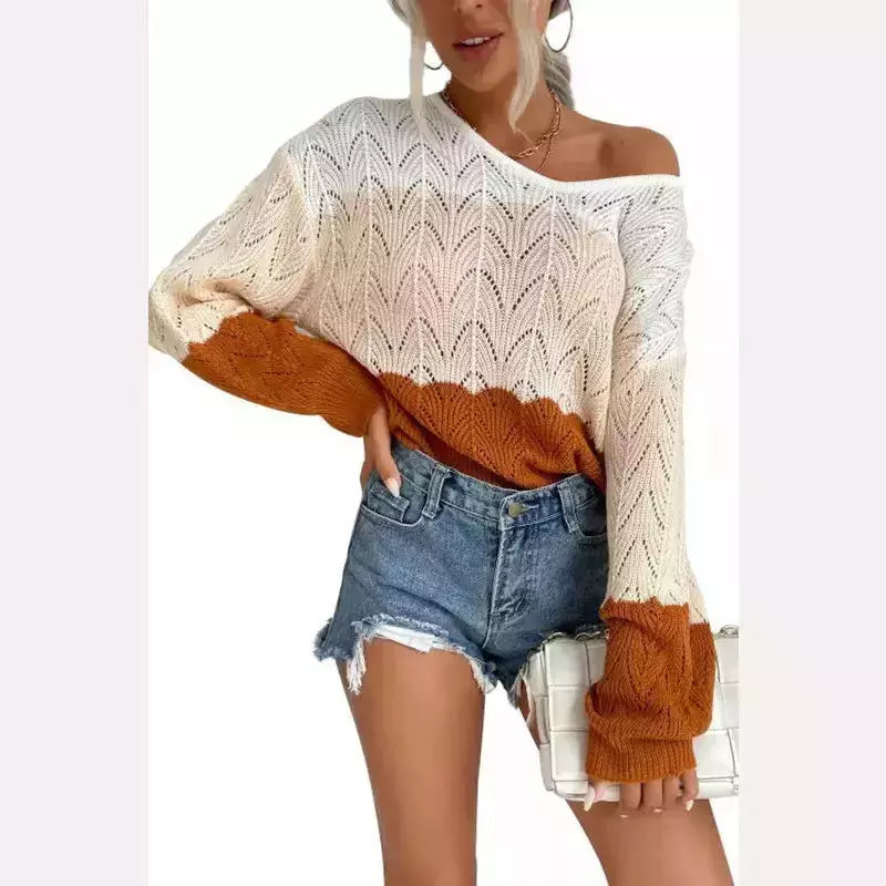 Knitted Color Block Sweater Sweater DOUBLEJU