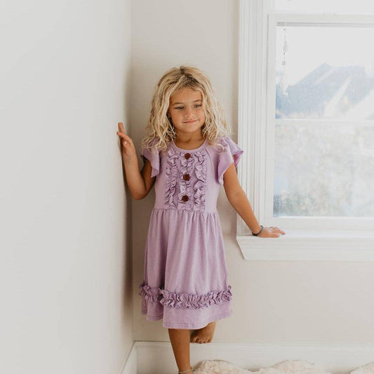 Kids Pastel Lavender Ruffle Button Spring Easter Dress  Adorable Sweetness