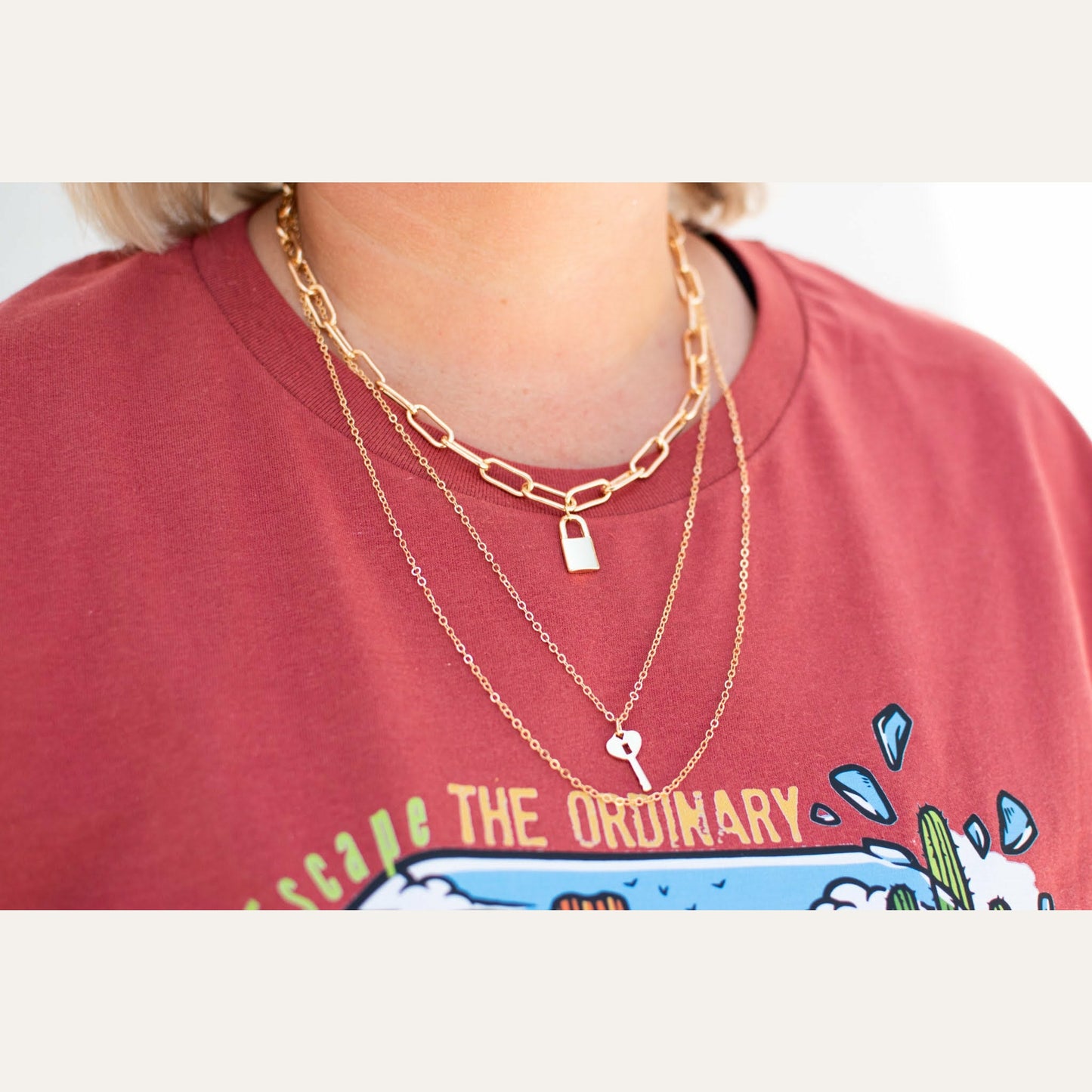 Key and Padlock Layered Necklace Necklaces Urbanista