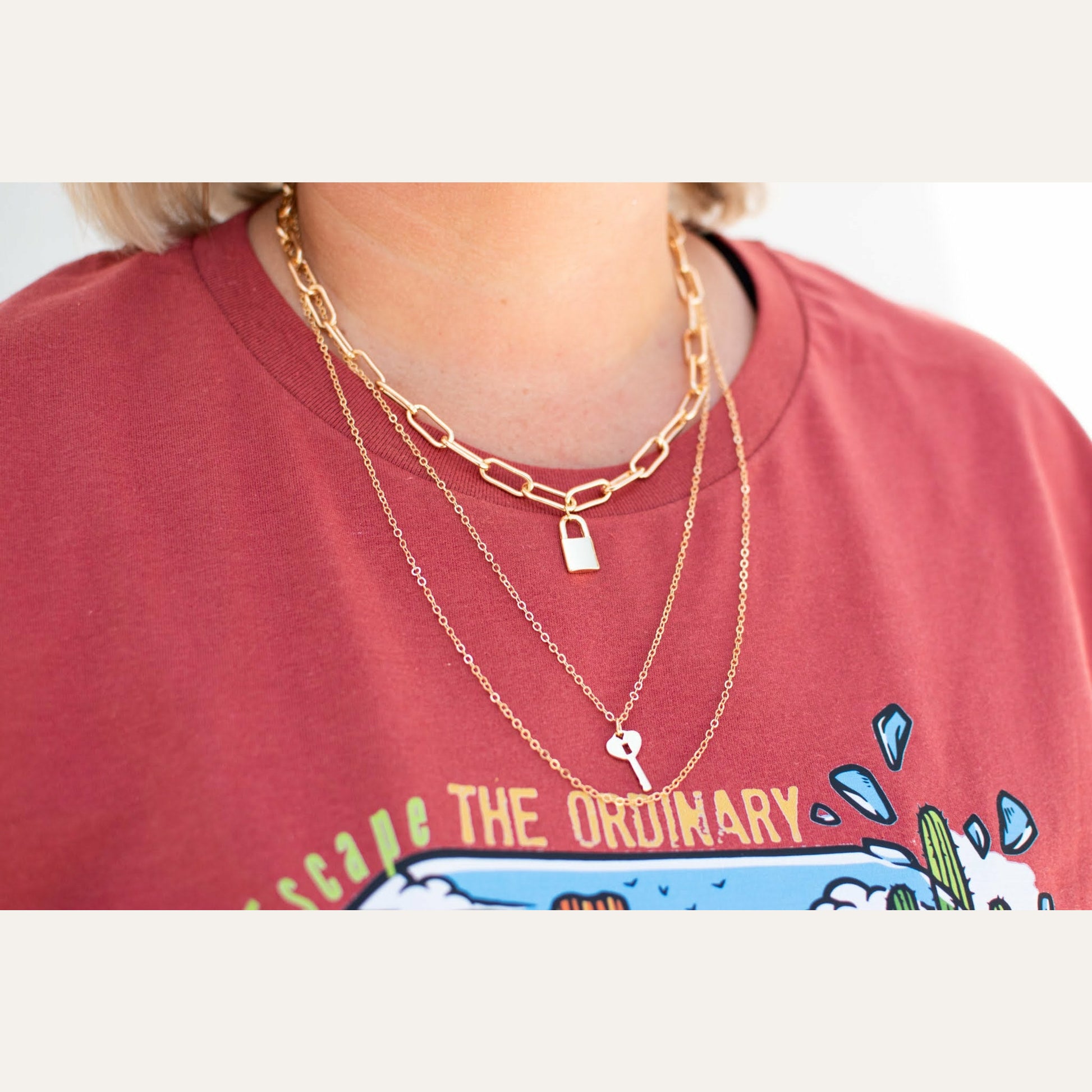 Key and Padlock Layered Necklace Necklaces Urbanista
