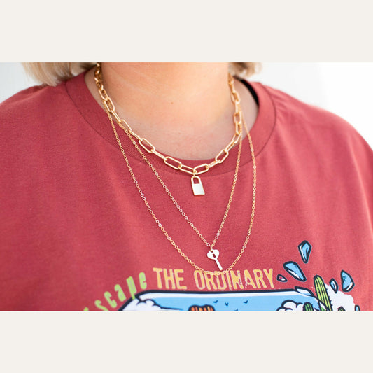Key and Padlock Layered Necklace Necklaces Urbanista