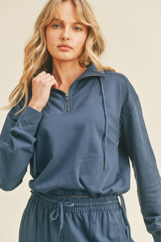 Cotton French Terry Cropped Pullover - Indigo Pullover Kimberly C