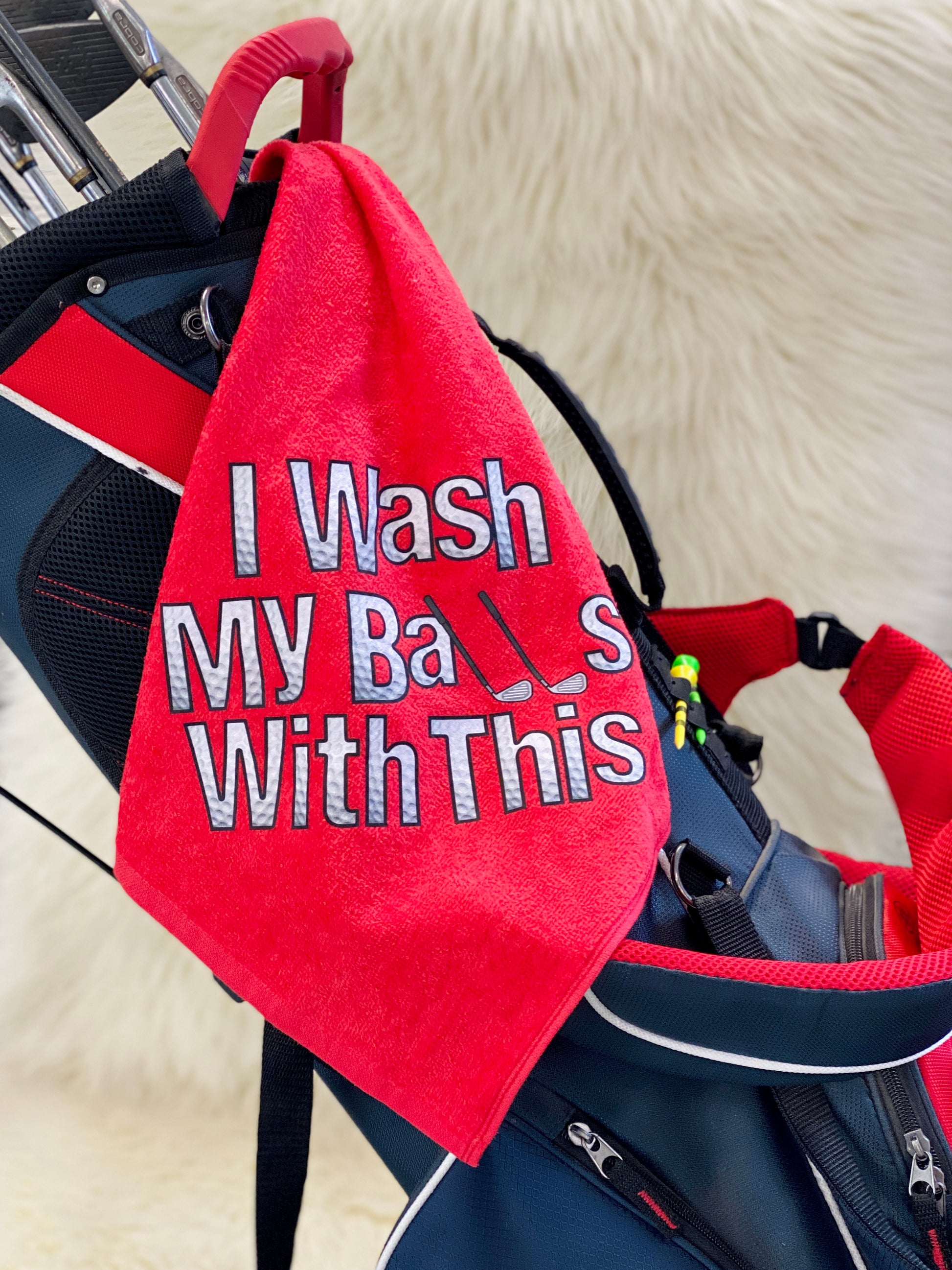 I Wash My Balls With This Golf Towel Introducing the ultimate golf accessory for the man who takes his game seriously - the "I Wash My Balls With This Golf Towel"! This high-quality golf towel is made of 100% cotton, ensuring maximum absorbency and durability on the course.