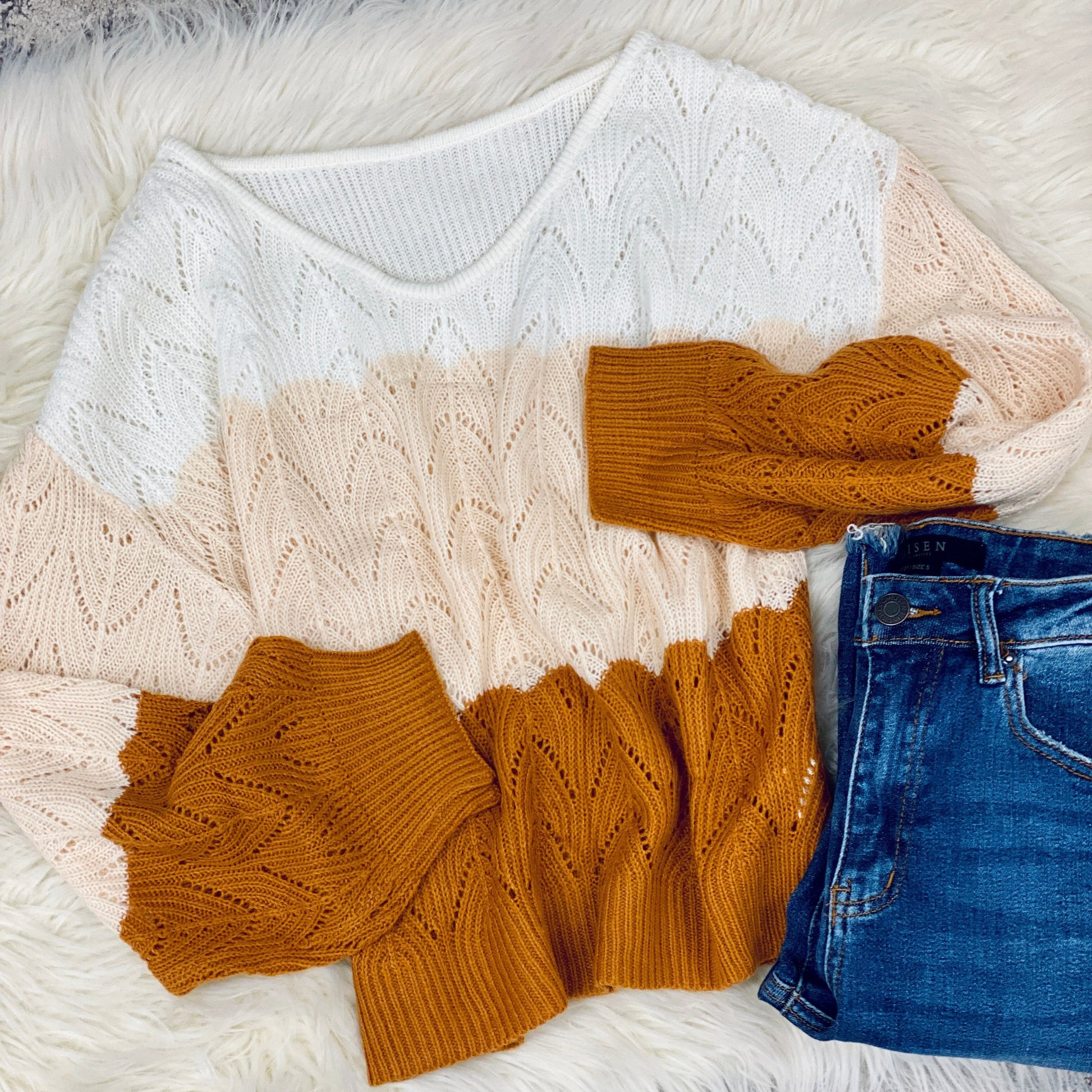 Knitted Color Block Sweater Sweater DOUBLEJU