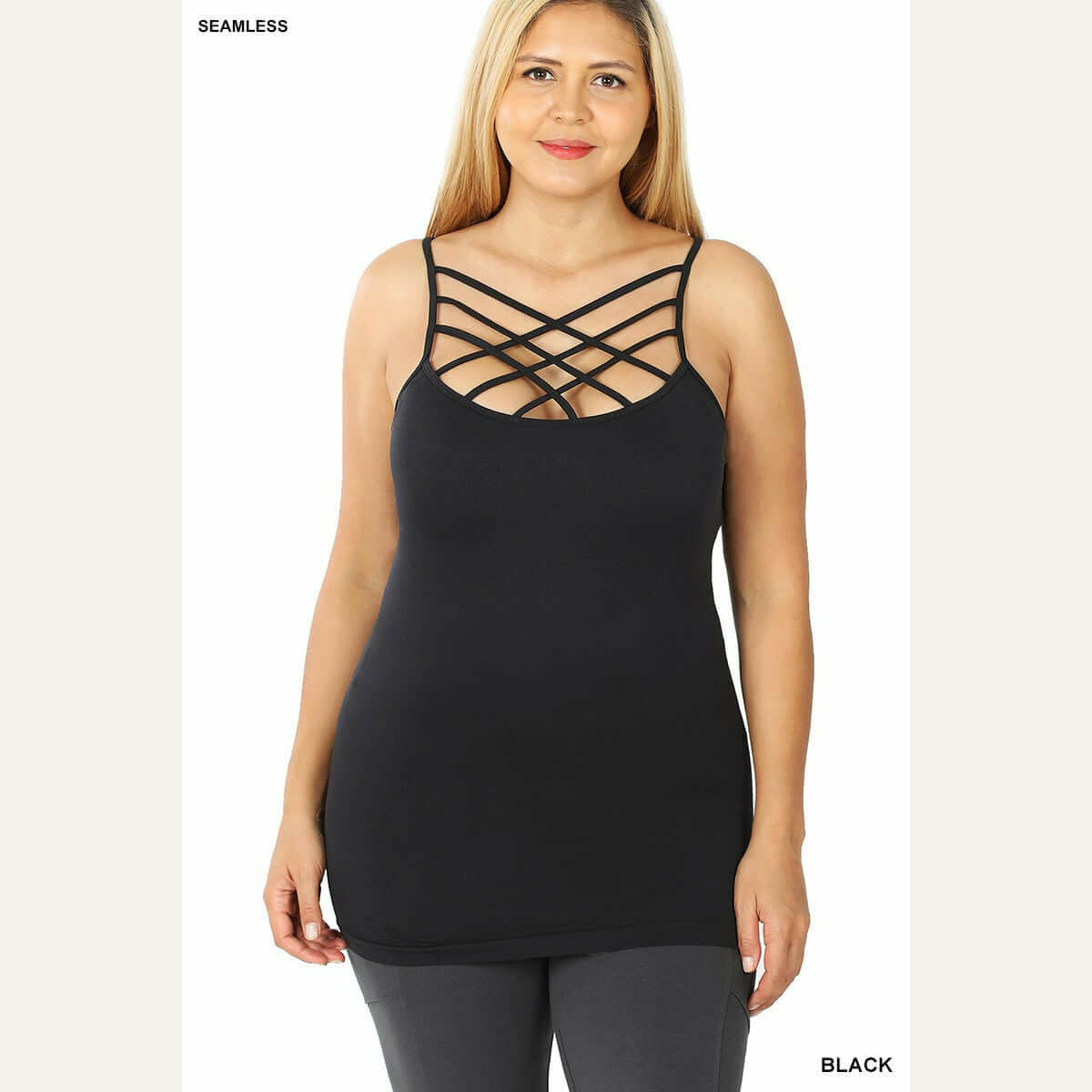 Curvy Criss Cross Cami Shirts & Tops Zenana 1X/2X Black