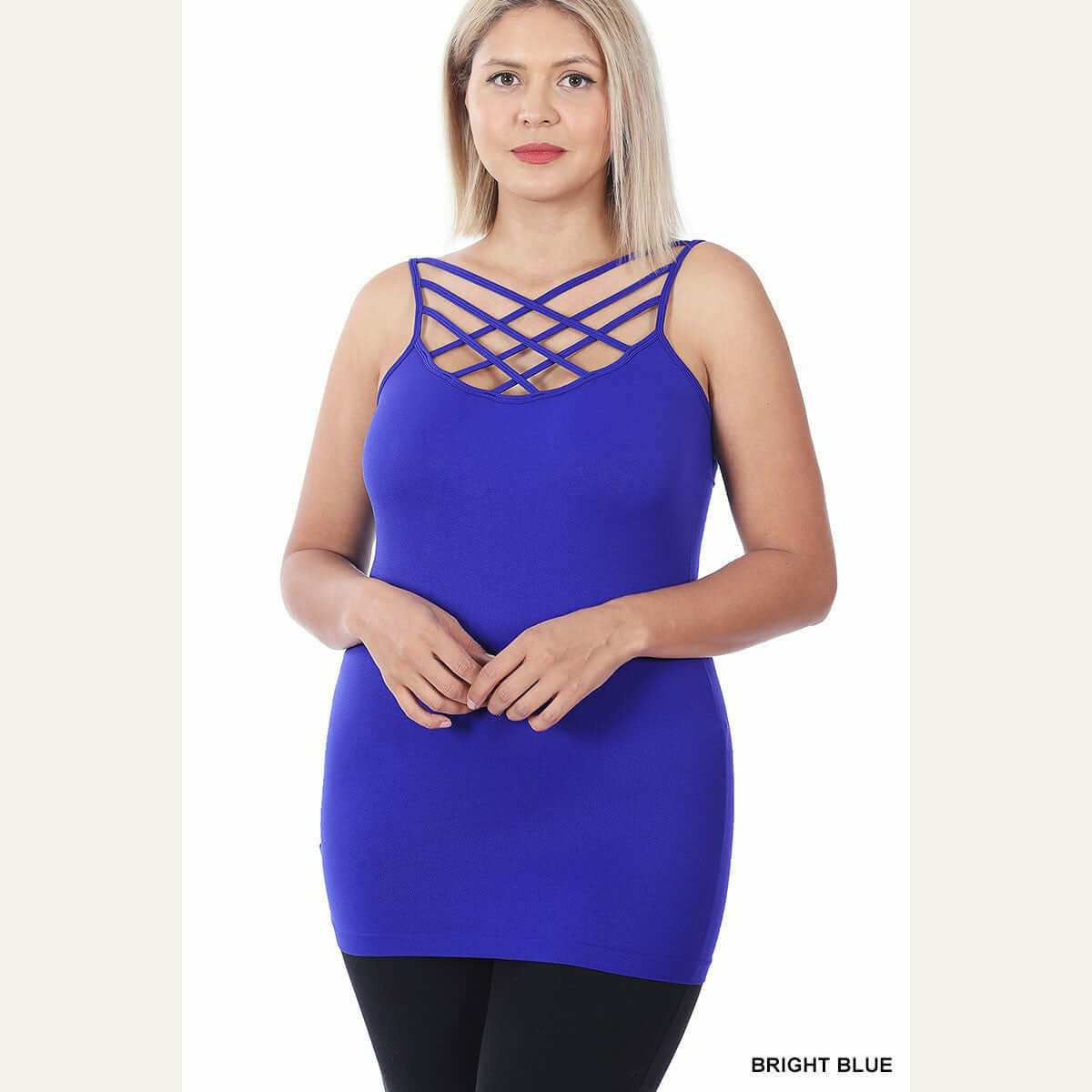 Curvy Criss Cross Cami Shirts & Tops Zenana 1X/2X Bright Blue