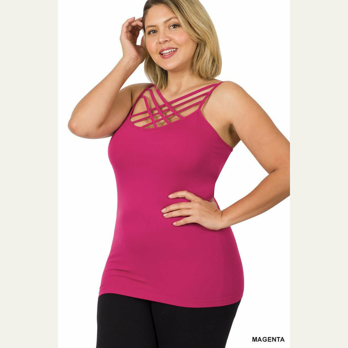 Curvy Criss Cross Cami Shirts & Tops Zenana 1X/2X Magenta