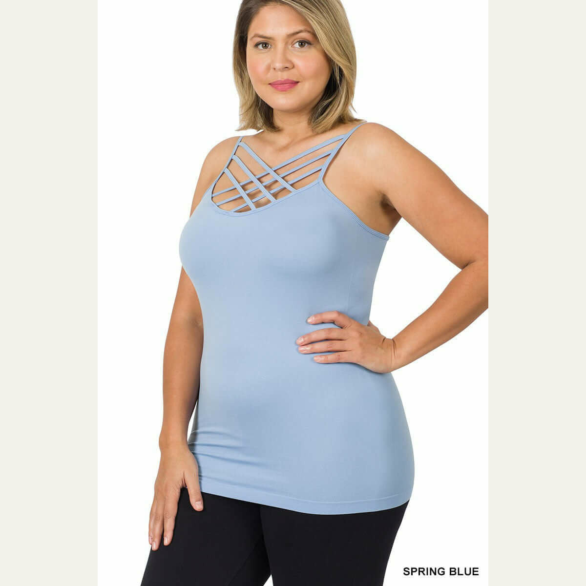 Curvy Criss Cross Cami Shirts & Tops Zenana 1X/2X Spring Blue