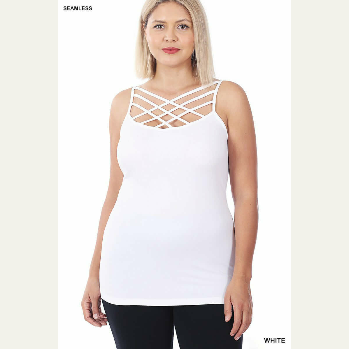 Curvy Criss Cross Cami Shirts & Tops Zenana 1X/2X White