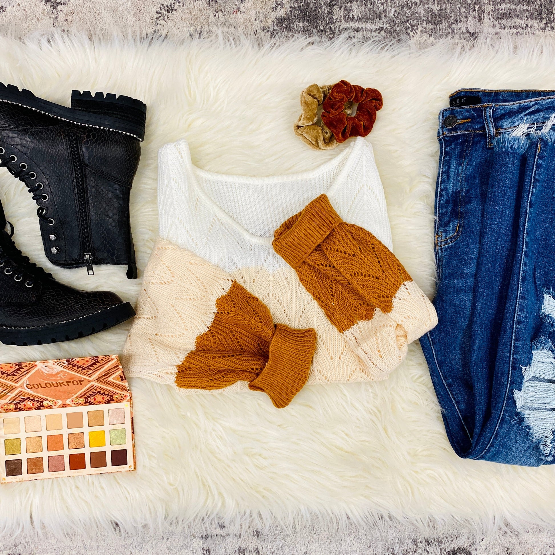 Knitted Color Block Sweater Sweater DOUBLEJU