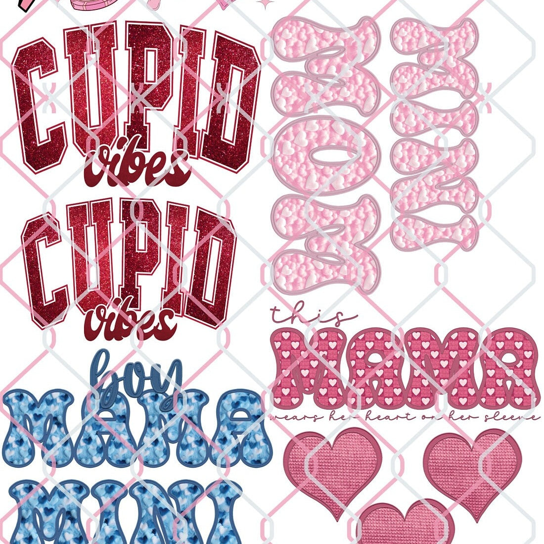 Mama & Mini Valentine Theme Pre-Made Gang Hot Peel Custom Full Color Ready For Press DTF Print Transfer, Direct To Film 22x60