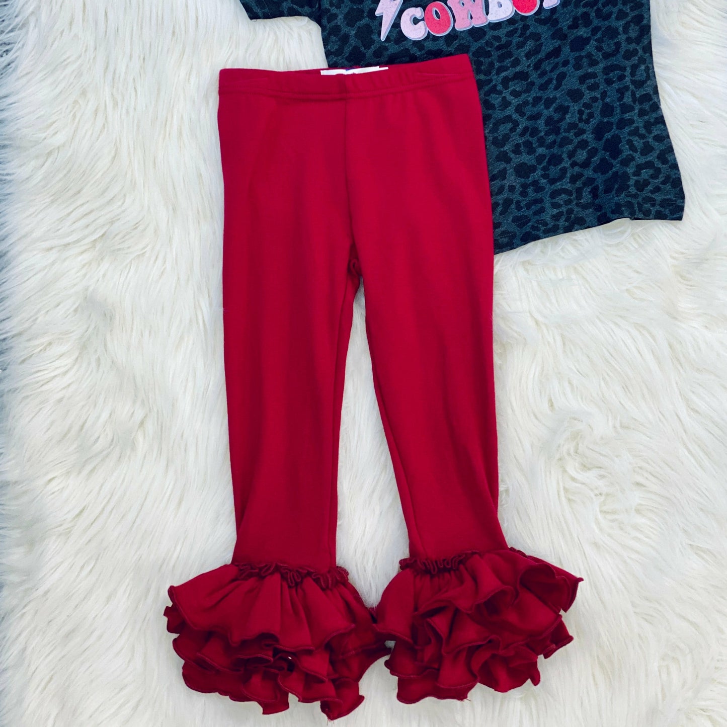 Burgundy- Cotton Tulip Ruffle Leggings girl clothing marie nicole
